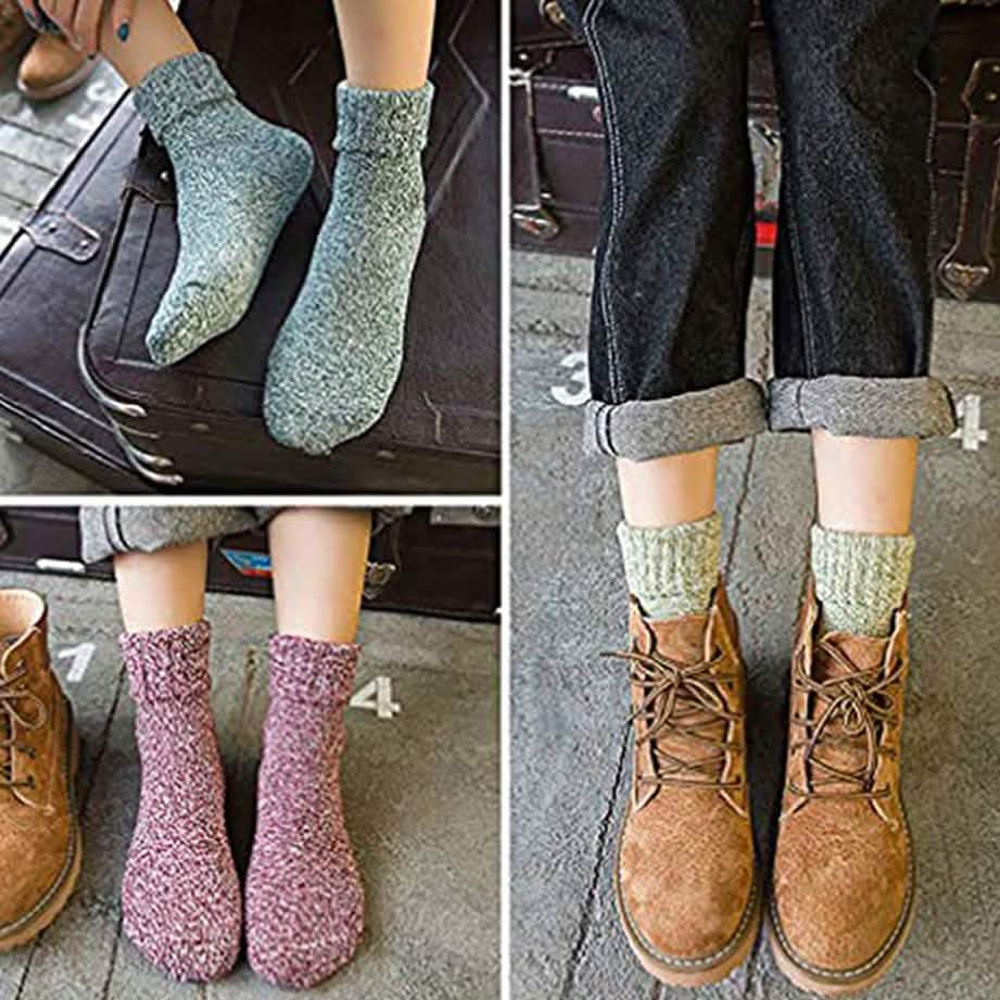 5 Paar: Damen Wintersocken Geschenkbox Einheitsgröße Dicke Wolle Weiche Warme Freizeitsocken