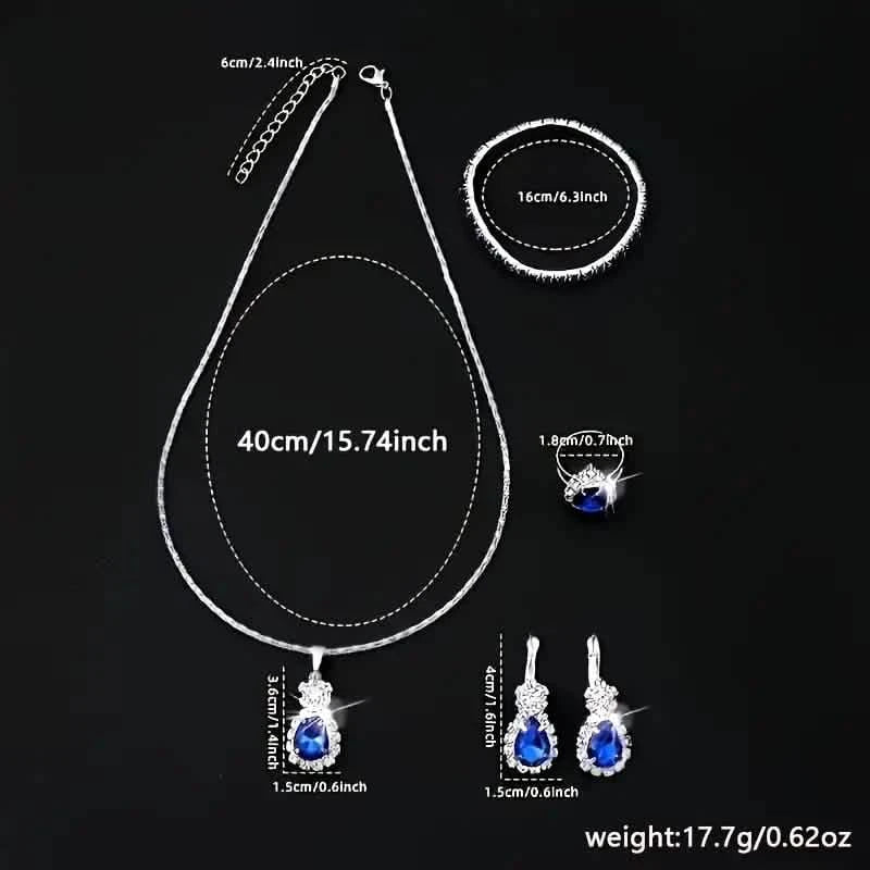5-teiliges Set: Stilvolles Schmuckset für Damen, bestehend aus einem Paar Ohrringe, einer Halskette, einem Ring und einem Armband, verziert mit Glasakzenten