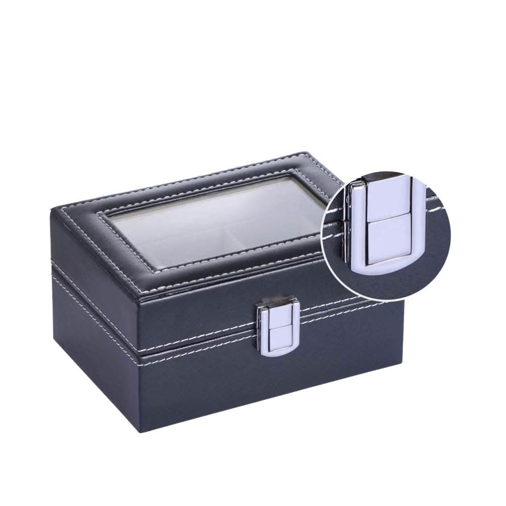 Herren Schmuckkasten aus schwarzem Leder mit Glasdeckel Organizer