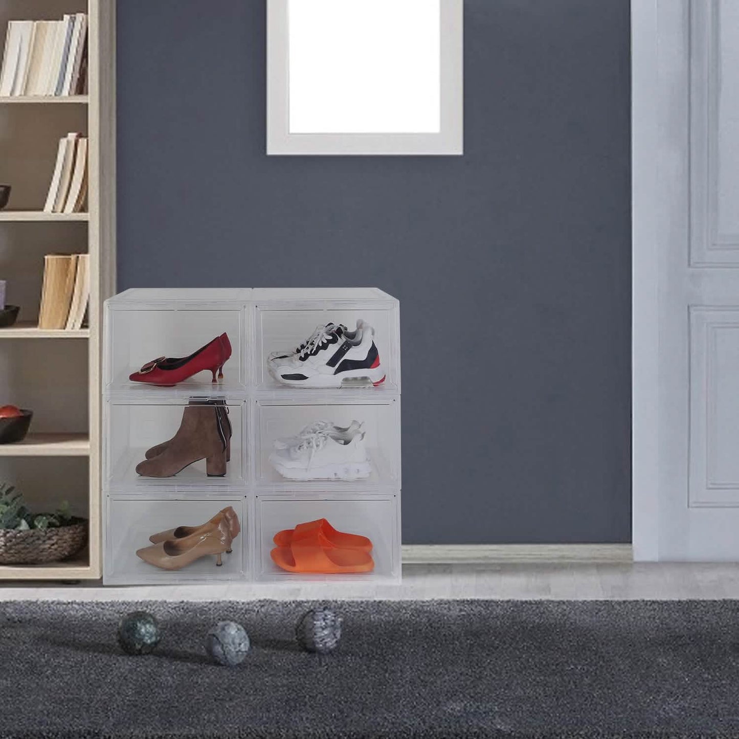 6er-Pack: Zusammenklappbare Schuhbox, stapelbares Schuhregal mit Magnettür