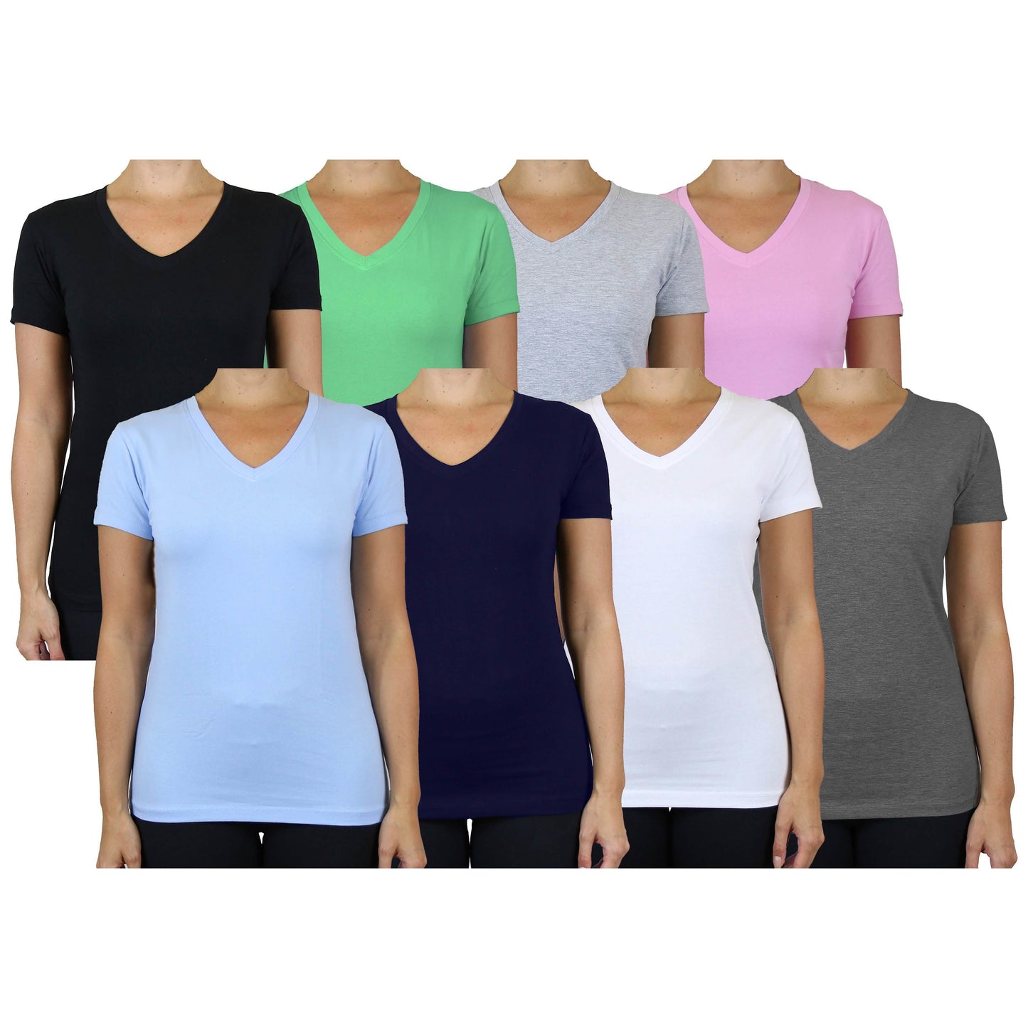 6er-Pack: Verschiedene Damen-T-Shirts mit V-Ausschnitt und kurzen Ärmeln