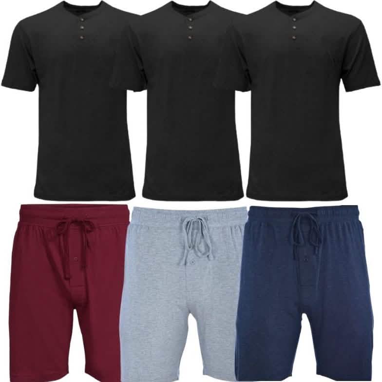 6-teiliges Set: Lounge-Shorts und Henley-T-Shirt für Herren
