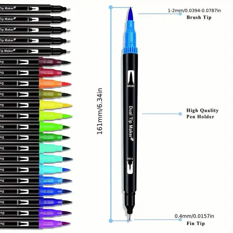 60-teilig: Leuchtende Dual-Tip-Pinselstifte – Künstlerfeine und Pinselmarker