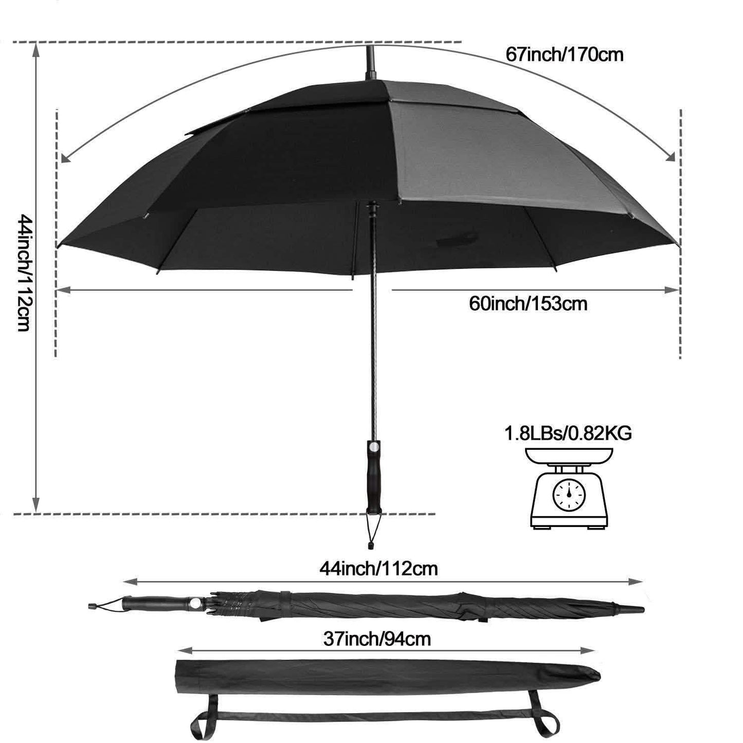 68" Automatischer Golfschirm - Schwarz