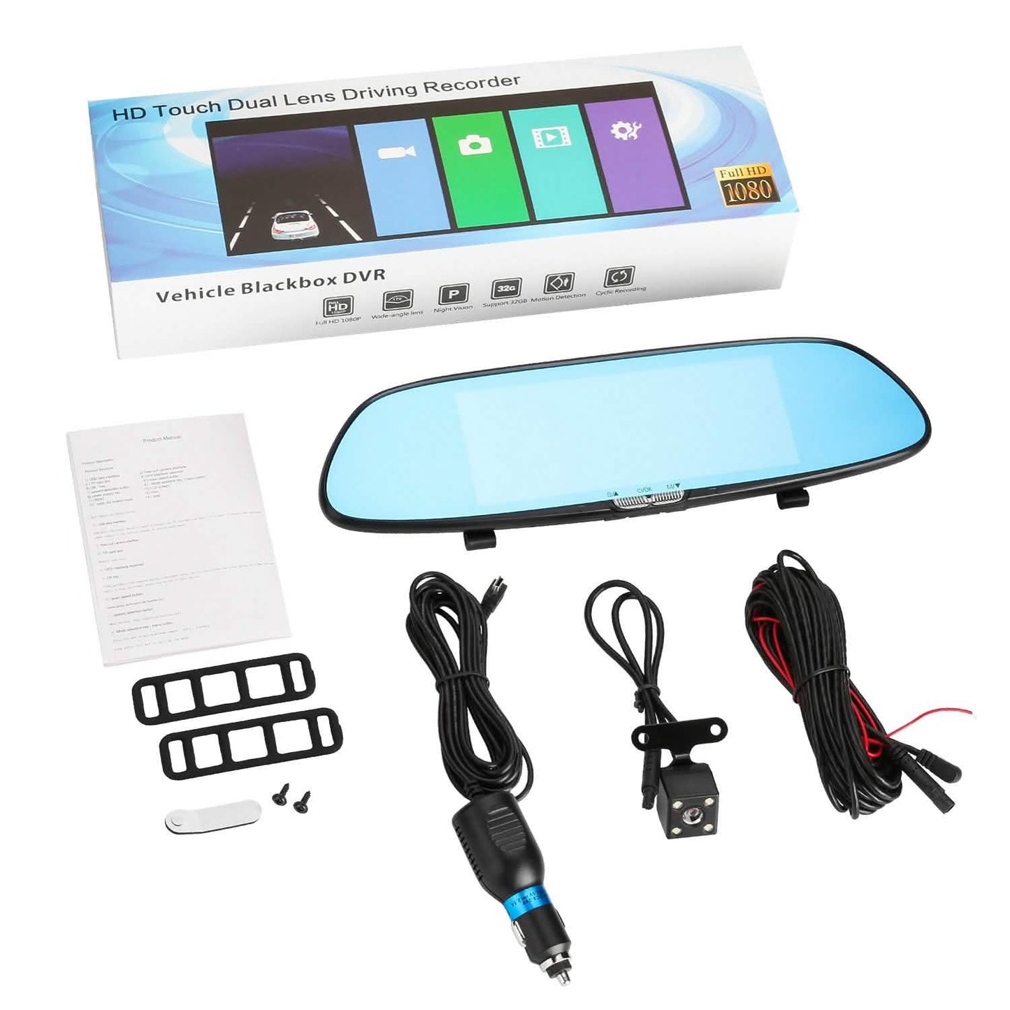 7 Zoll HD 1080P Auto DVR Dual-Lens Kamera Fahrzeug Rückspiegel Dashcam Recorder