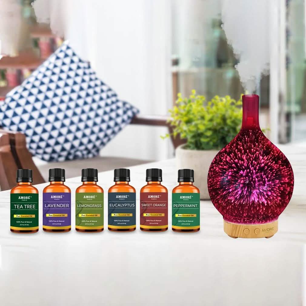 7-teilig: 3D-Farbwechsel-LED-Leuchten Aroma-Diffusor für ätherische Öle mit ätherischen Ölen