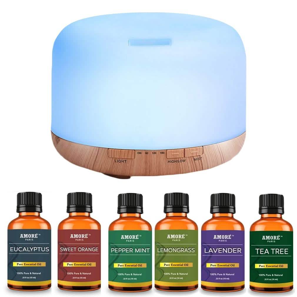 7-teiliges Set: 5-in-1 Premium Ultraschall Aromatherapie Diffusor mit ätherischem Öl