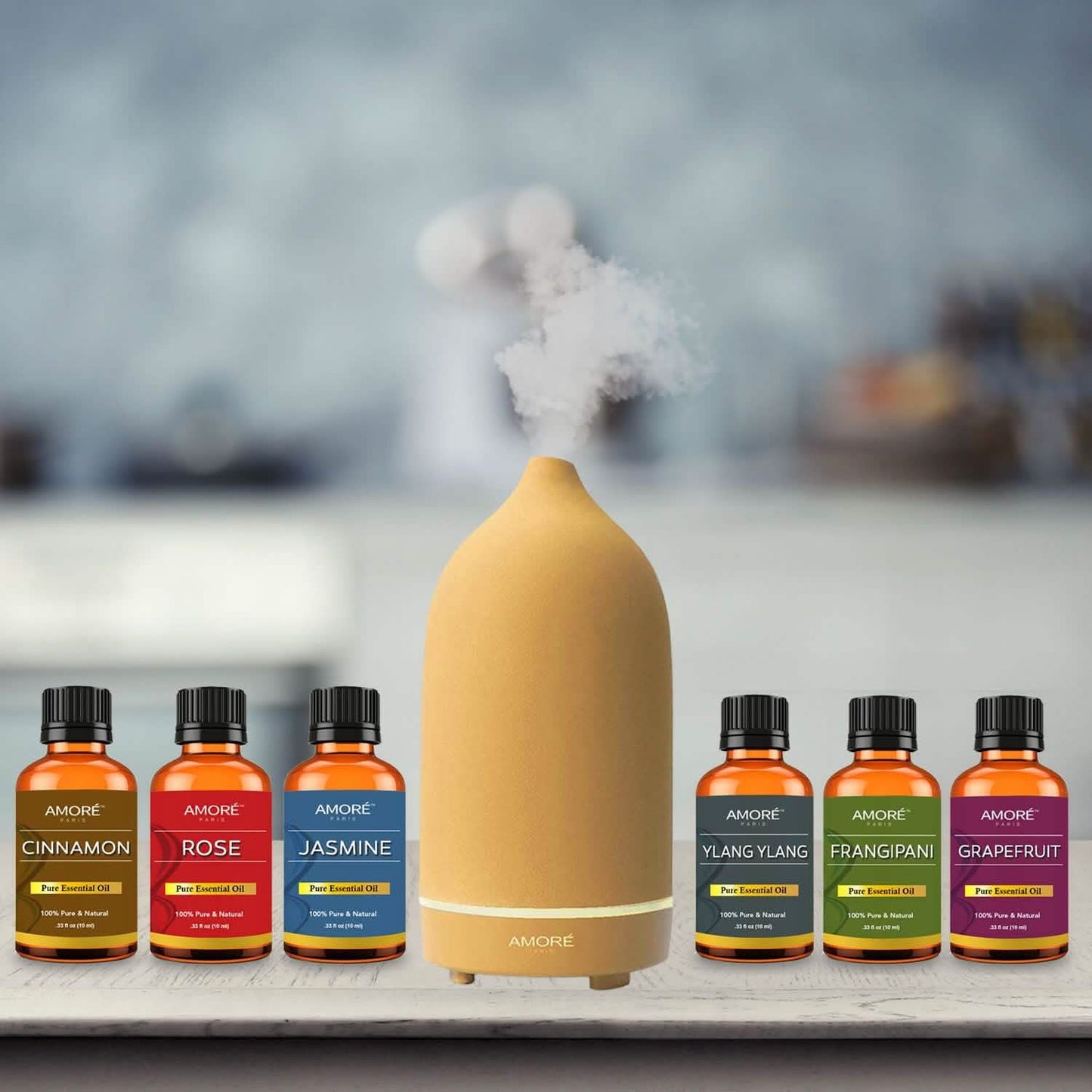 7-teilig: Ultraschall-Aromatherapie-Diffusor mit ätherischen Ölen
