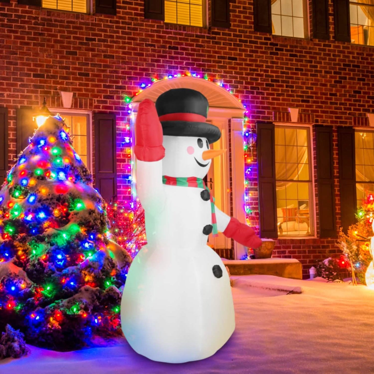 7,9ft Weihnachts-aufblasbarer Riesen-Schneemann zum Aufblasen mit LED-Lichtern, Hut und Schal