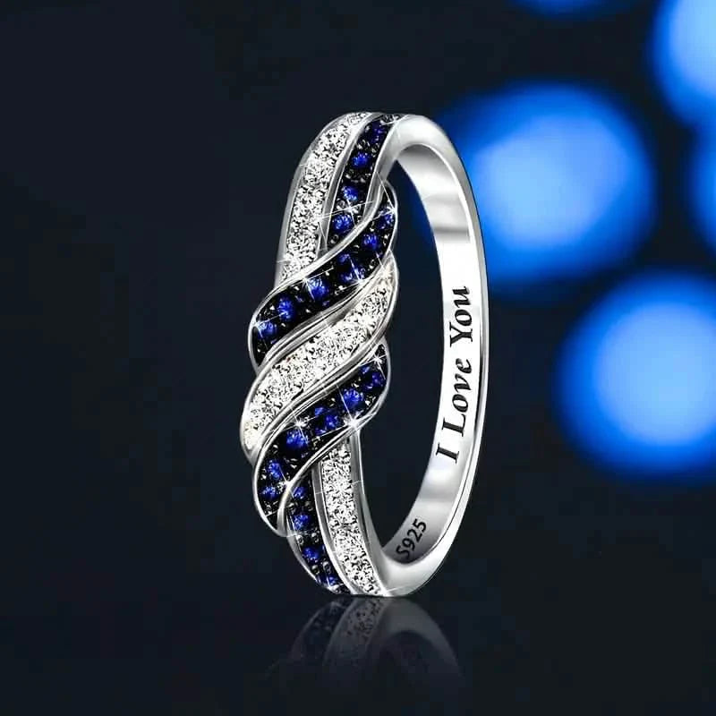 Funkelnder blauer Zirkonia-Infinity-Liebesring – 925er Sterlingsilber