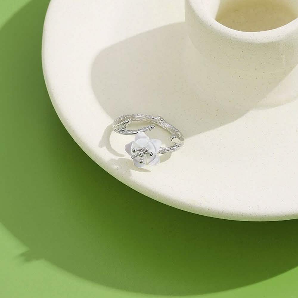 925 Sterling Silber Weiße Kirschblüten Muschel Perlen Blumen Zweig Ringe