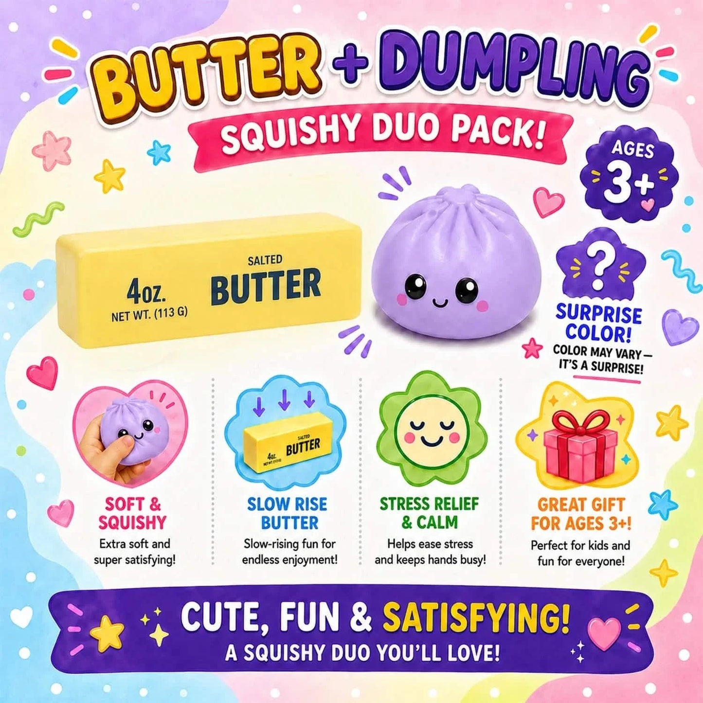 2er-Pack: Squishy Dumpling & Butter Kombipack – langsam aufsteigende Fidget Toys