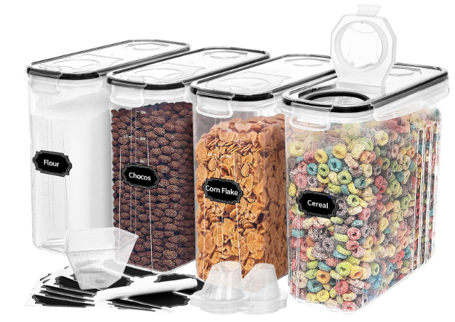 4-teiliges Set: Luftdichte Müsli-Vorratsbehälter mit Ausgießern und Messbecher – 4L Küchen-Organizer