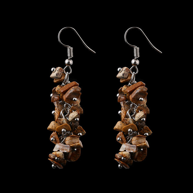 Handgemachte Ohrringe aus Naturkristall mit langen Quasten und Kieselschmuck