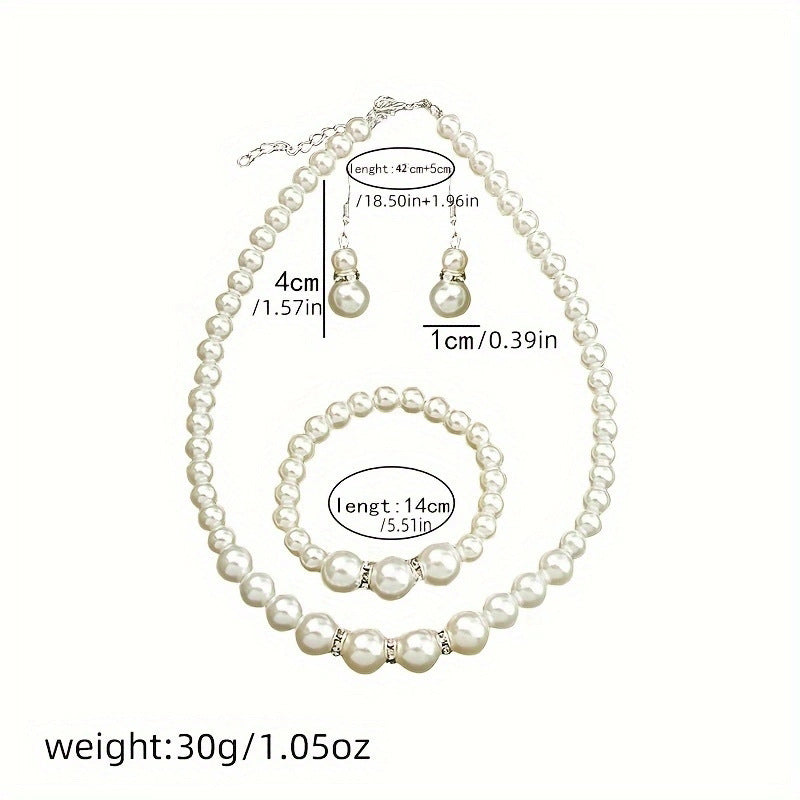 Klassischer Brautschmuck Perlenkette Ohrringe Armband Schmucksets