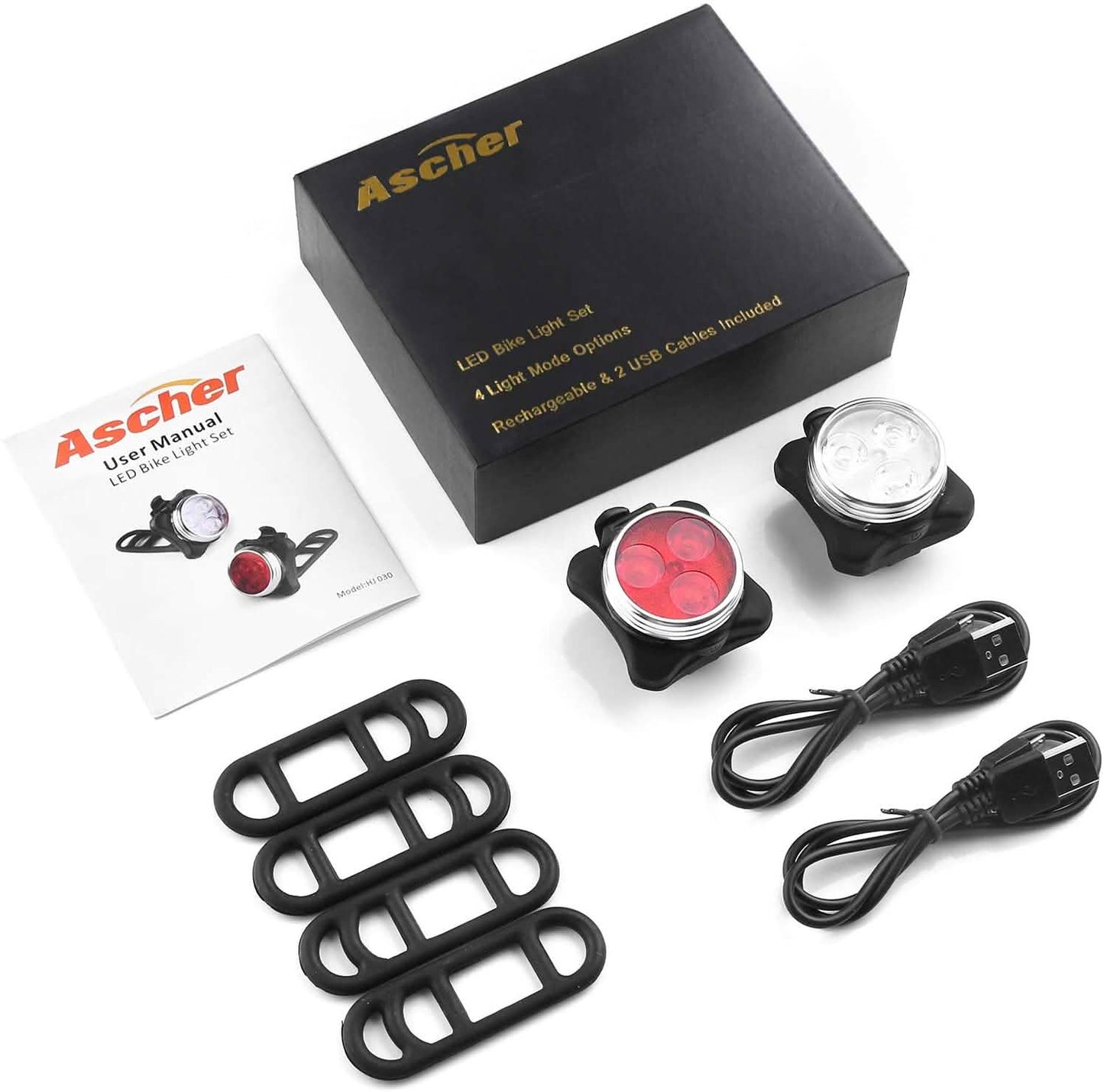 Ascher Wiederaufladbares USB Fahrradlichter-Set