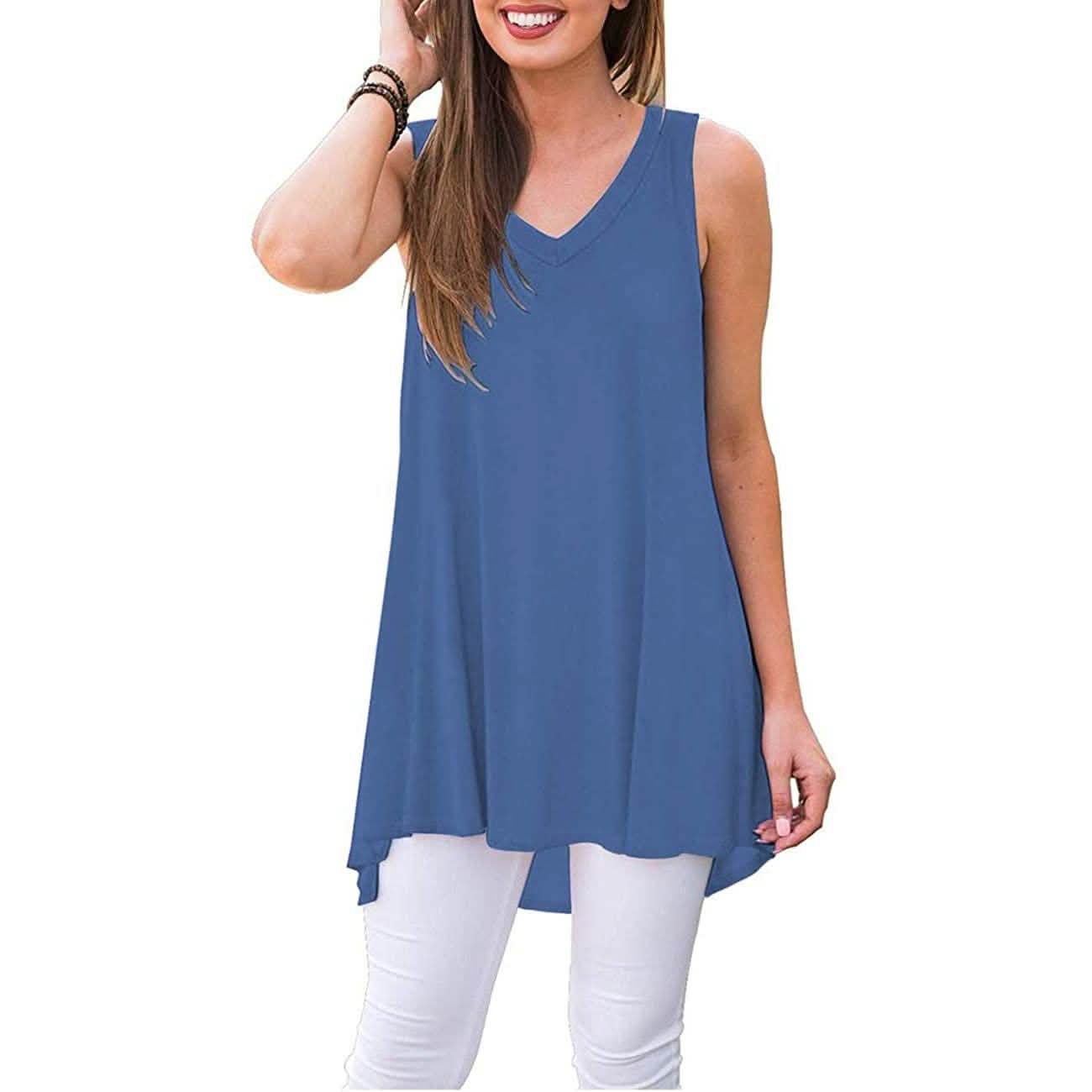 Damen Sommer Casual Ärmellose V-Ausschnitt T-Shirt Tunika Bluse Tank Tops