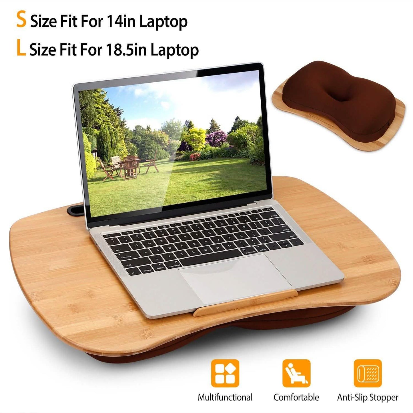 Bambus Laptop Lap Desk mit Kissen, Halterung und Tischfunktion