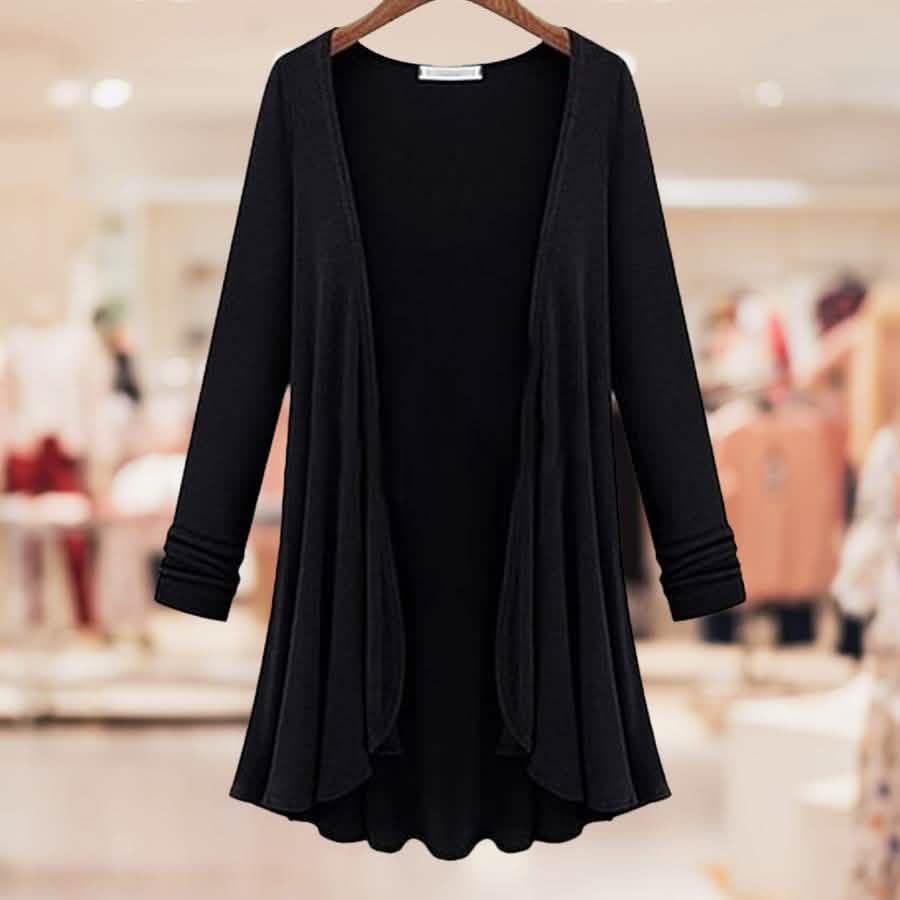 Schwarze klassische drapierte Strickjacke