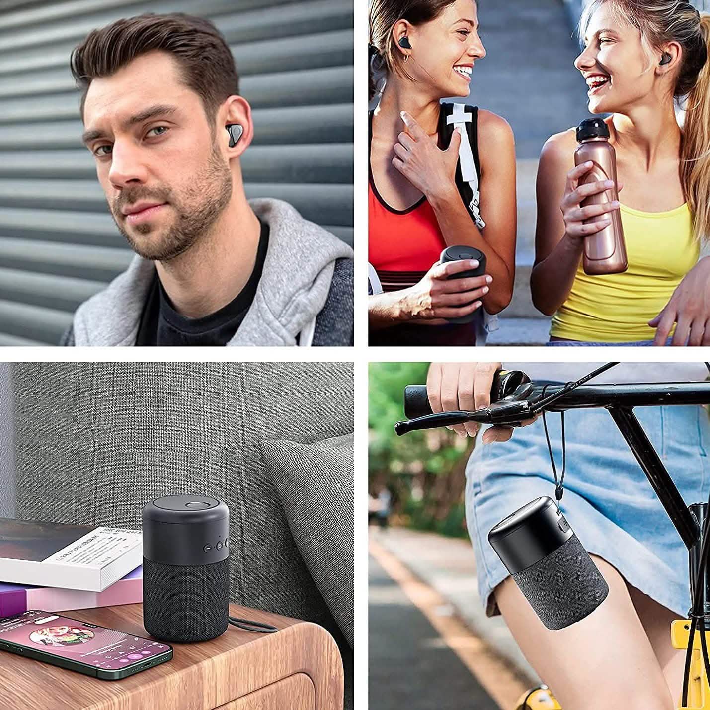 Bluetooth-Lautsprecher und kabellose Ohrhörer im Set