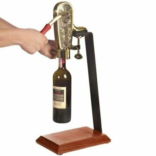 Flaschenöffner für Wein und Champagner, messingbeschichtet, für Thekenmontage, Tischständer, braunes Holz
