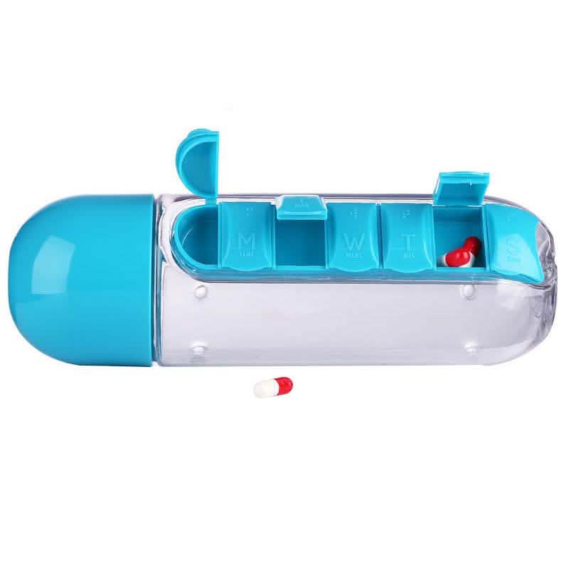 Wasserflasche mit integriertem Pillenorganizer, 600 ml