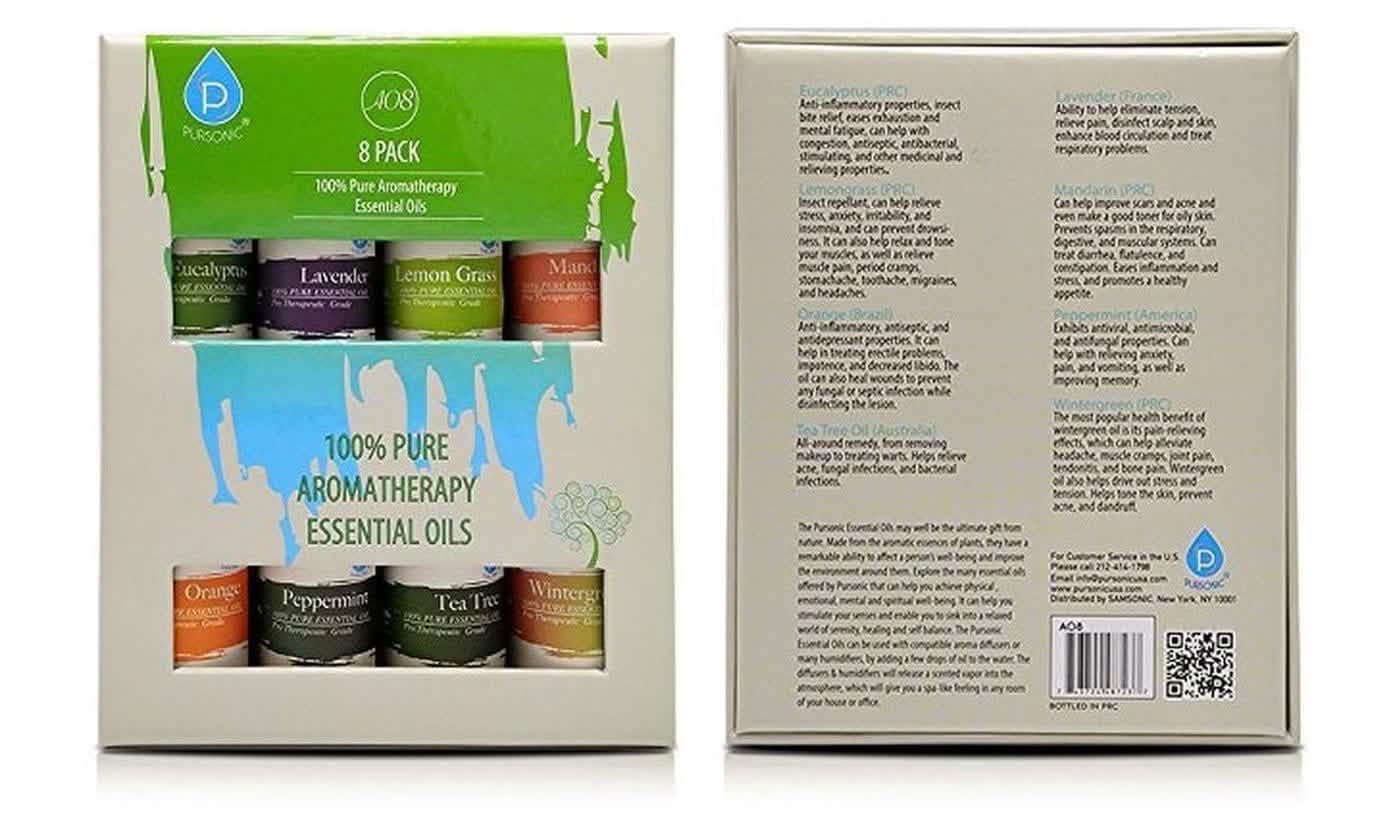 8er-Pack: Pursonic 100% reine ätherische Aromatherapie-Öle
