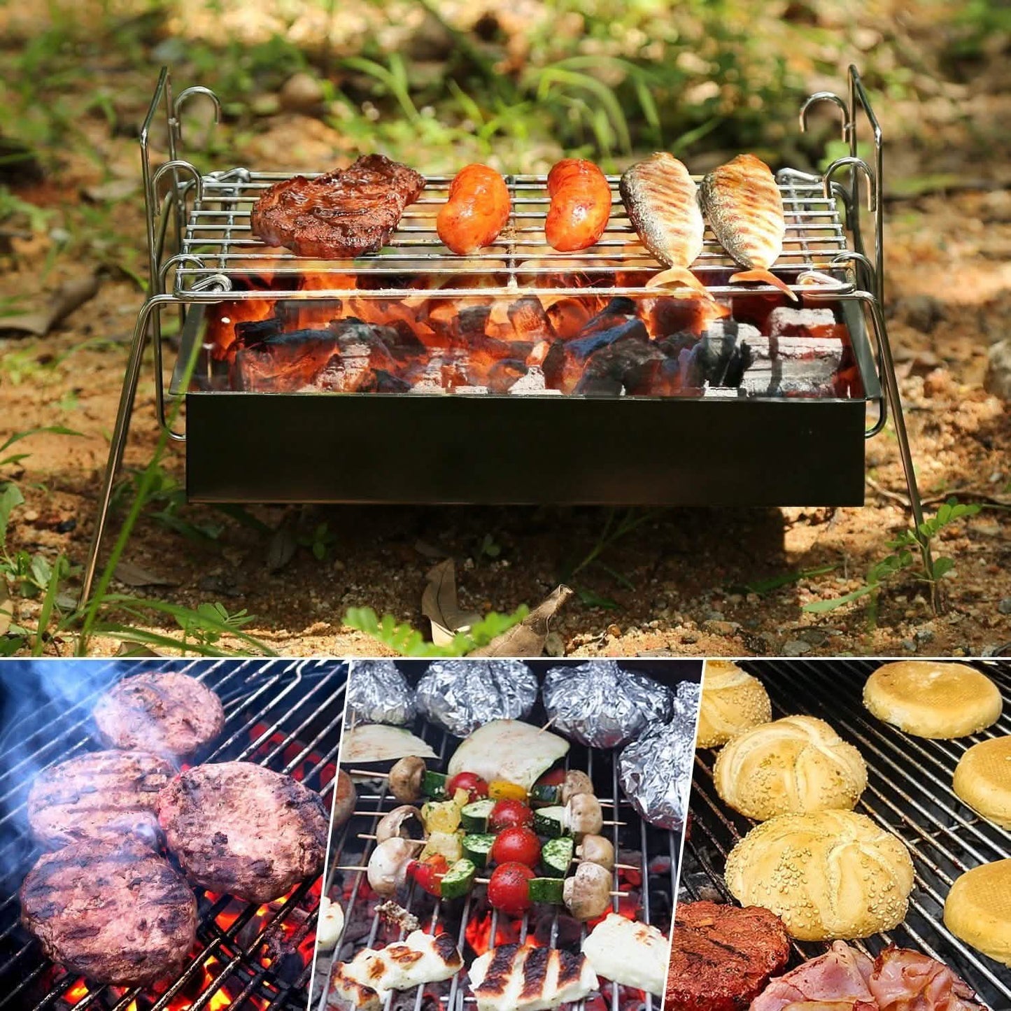Camping-Grill Grillwerkzeug Zusammenklappbares & leichtes Stahlgitter Tragbar