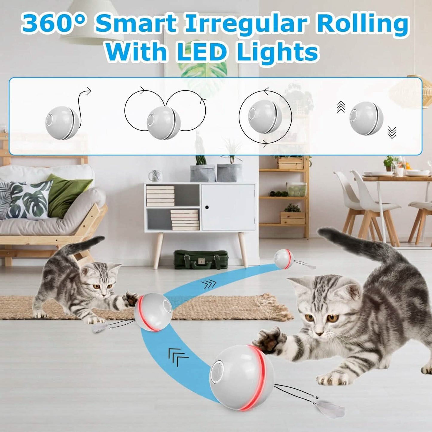 Katzen-Teaser-Ball, automatisch rotierendes interaktives Katzenspielzeug für Bewegung