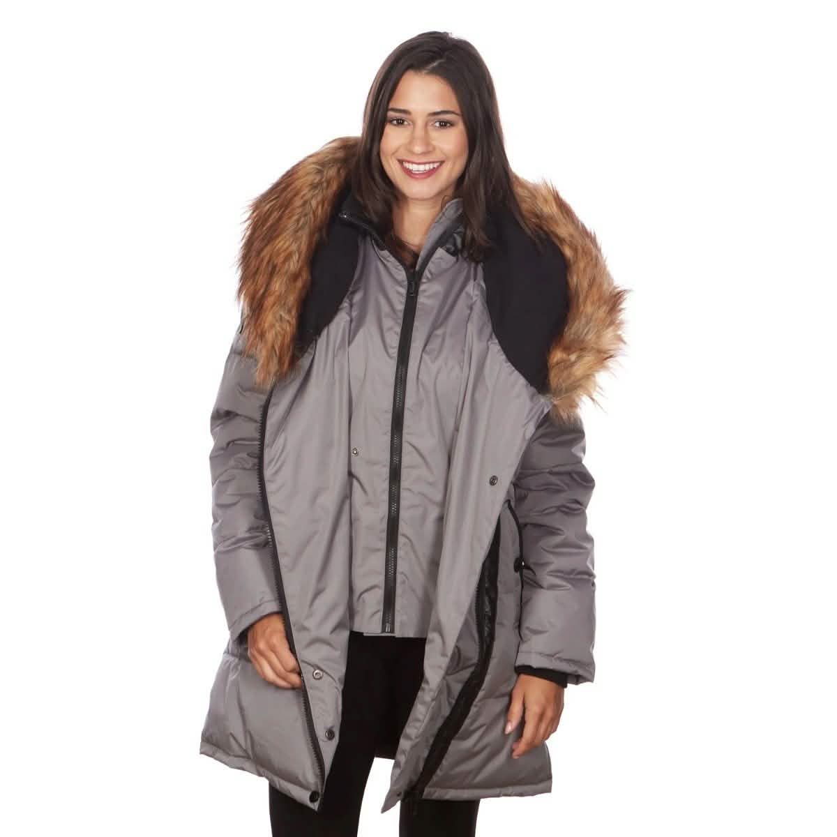 Celsius Damen Steppjacke im Biker-Stil mit Kapuze und Kunstfell