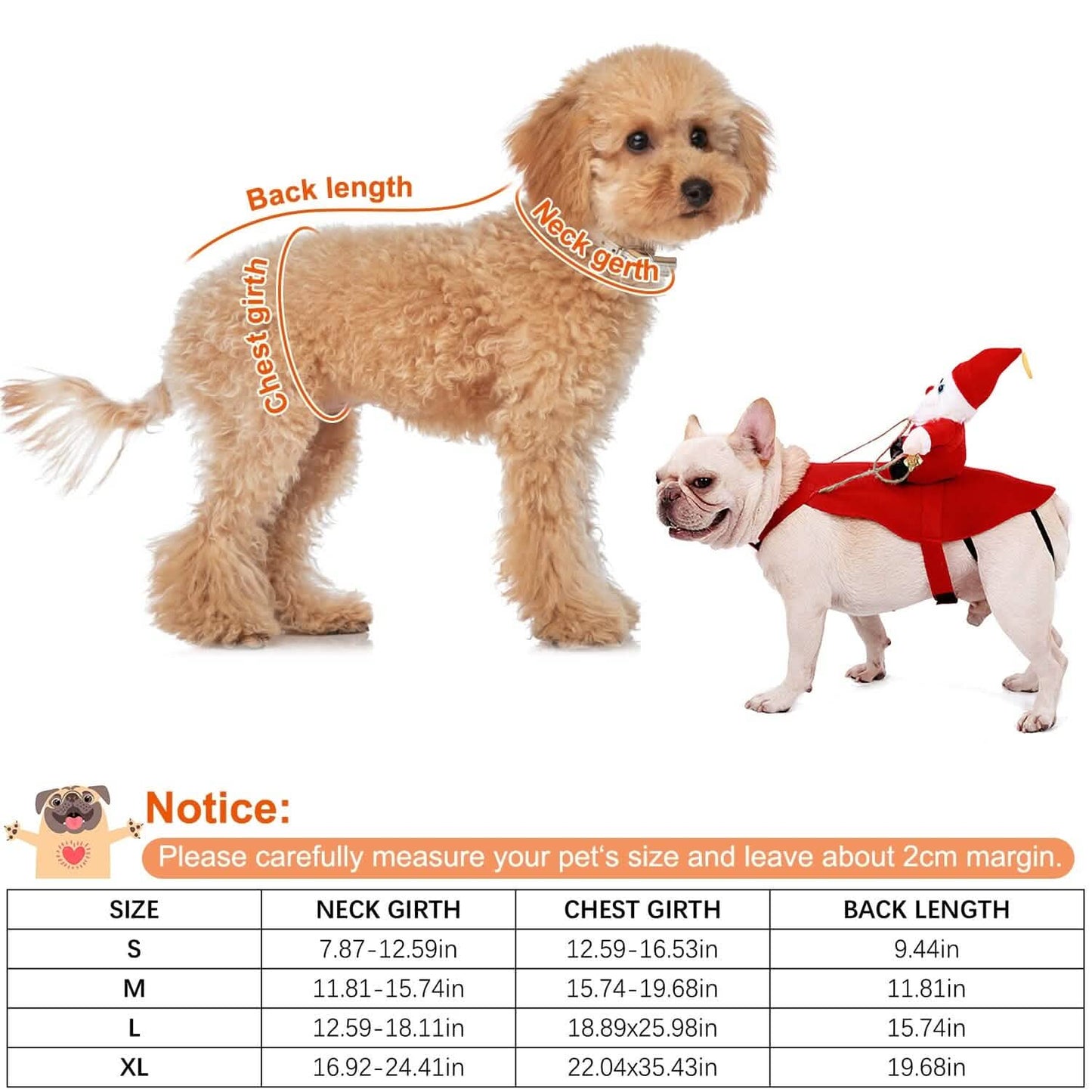 Weihnachtskostüme Roter Wintermantel für Hunde, Reitender Weihnachtsmann mit Glocke