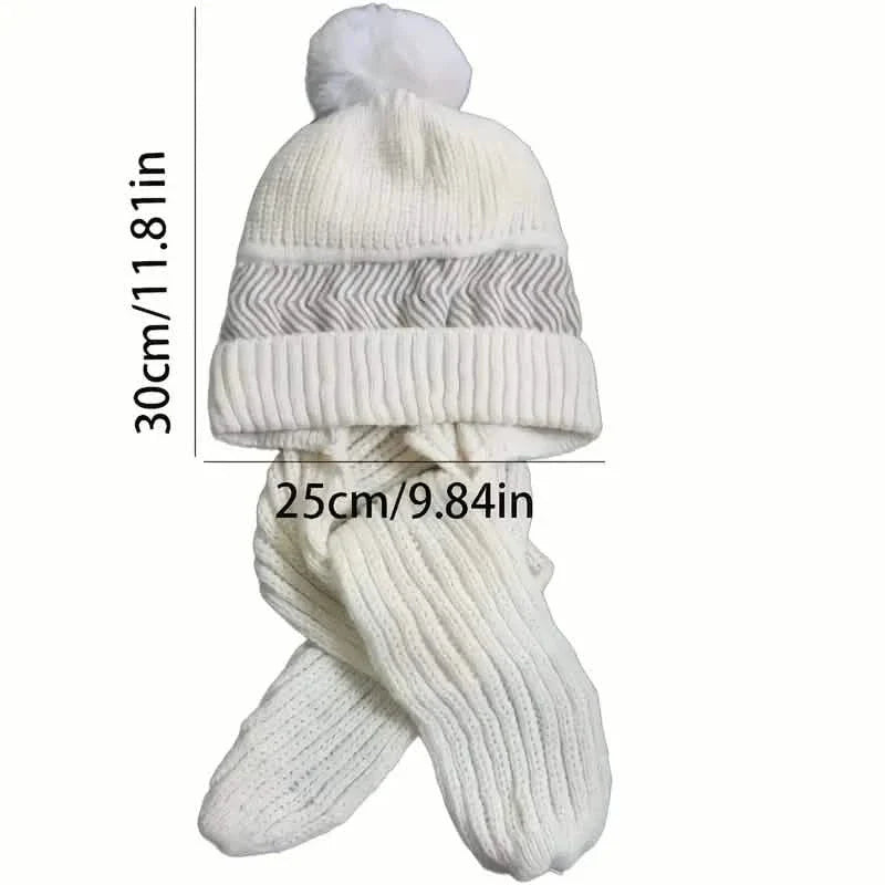 Kältefeste warme Mütze mit Bommel klassischer Kapuzenschal elastische Strickmützen warme Mützen
