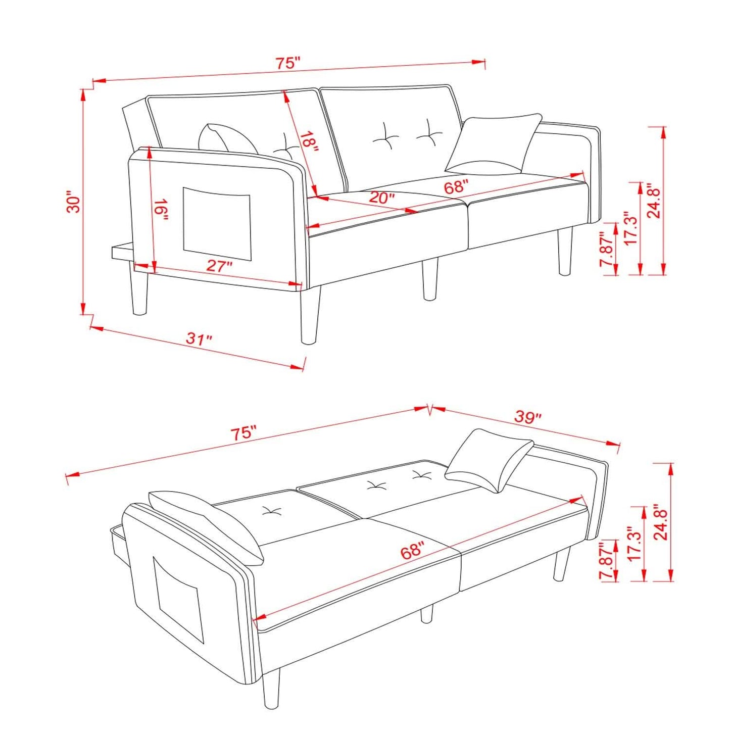 Schlafsofa mit 2 Kissen