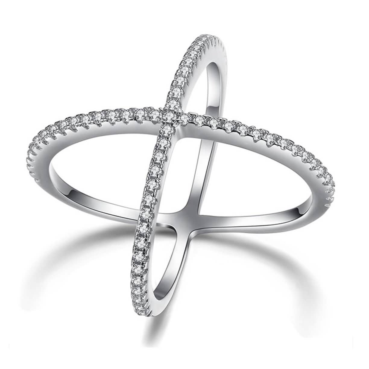 Zirkonia-Ring mit Pavé-Fassung in X-Form