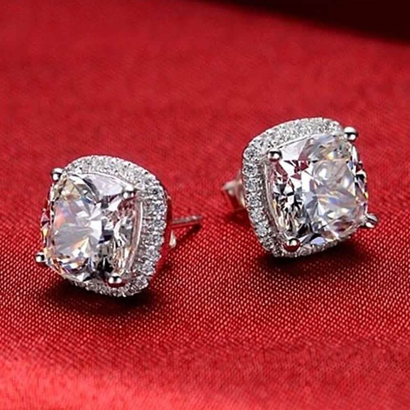 Cushion-Cut-Halo-Ohrstecker aus Sterlingsilber