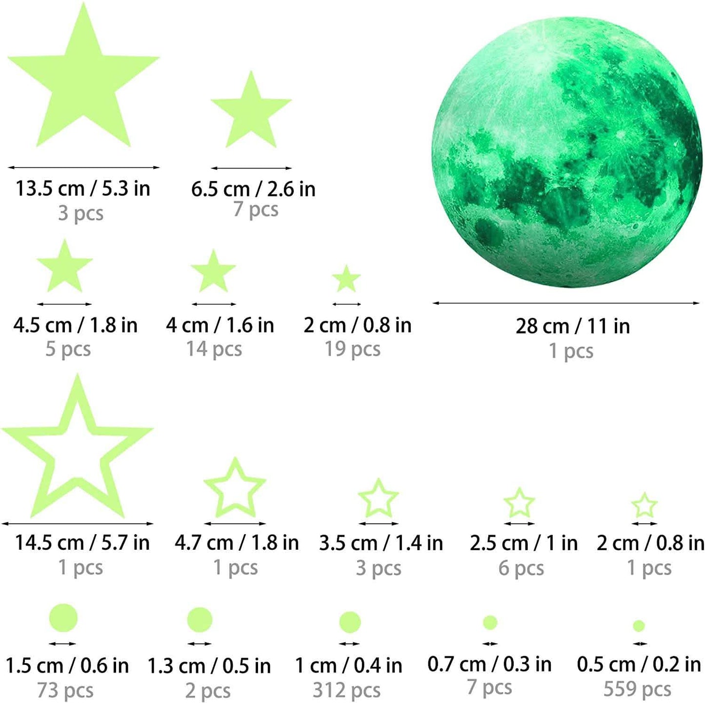 Dunkel leuchtende Sterne und Mond Wandaufkleber