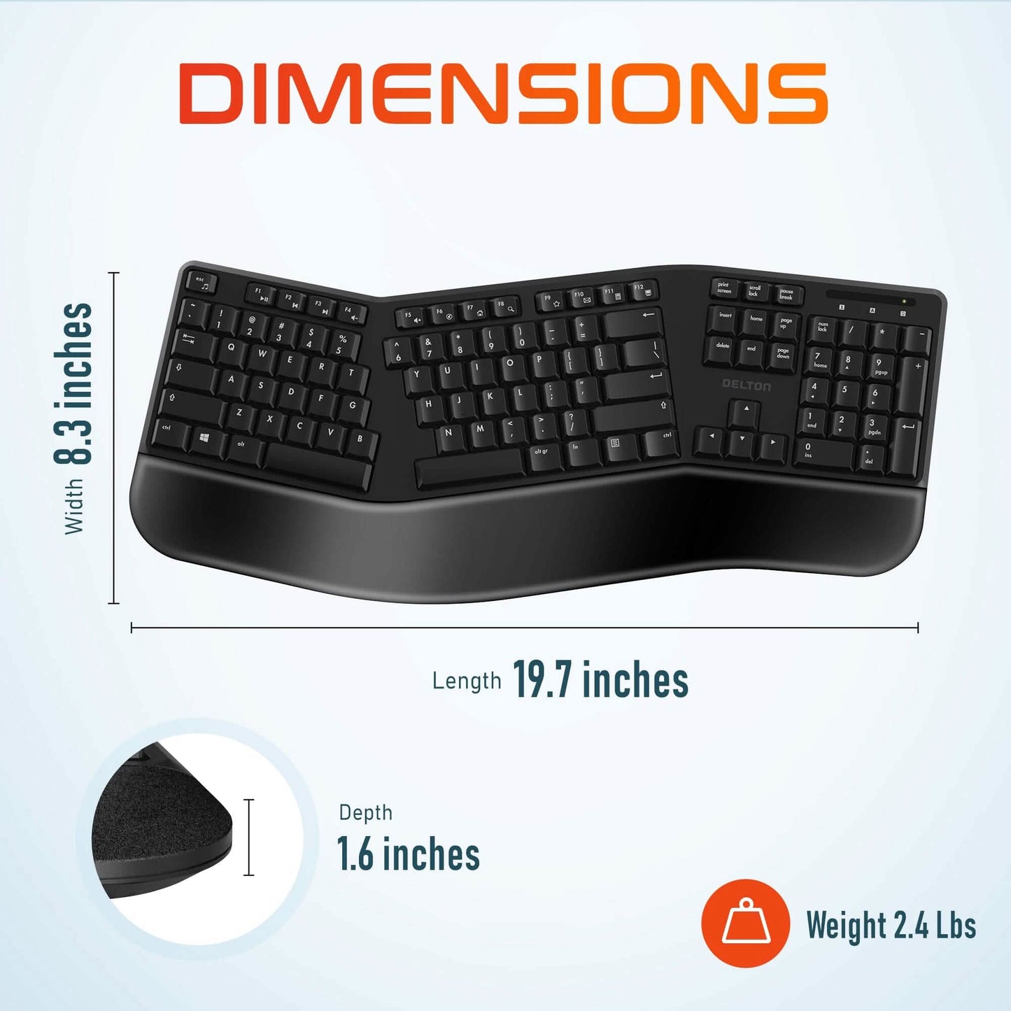 Delton KB200 Kabellose ergonomische Computertastatur, Full-Size-Tastatur
