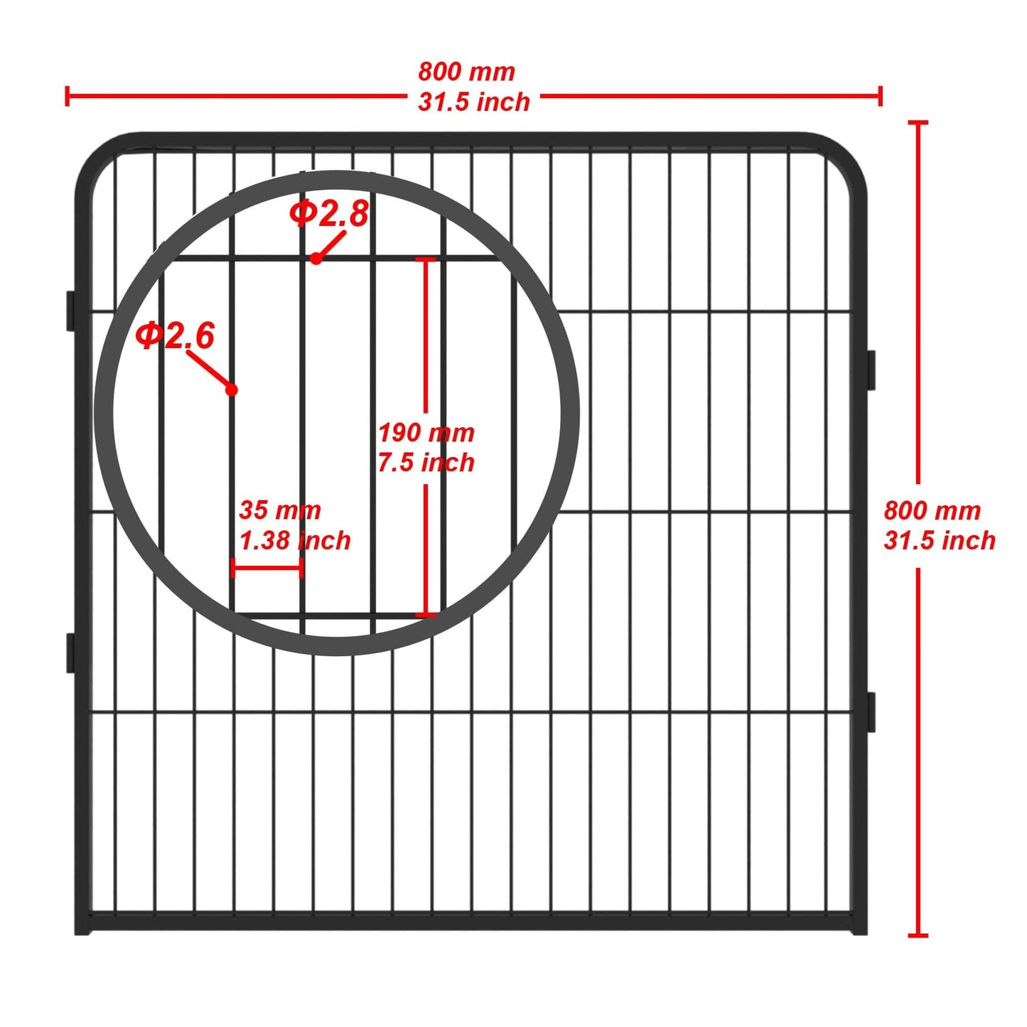 Hundegitter und Haustierlaufstall, faltbarer Schwerlast-Metall-Hundelaufstall mit 8 Paneelen, 80 cm hoch