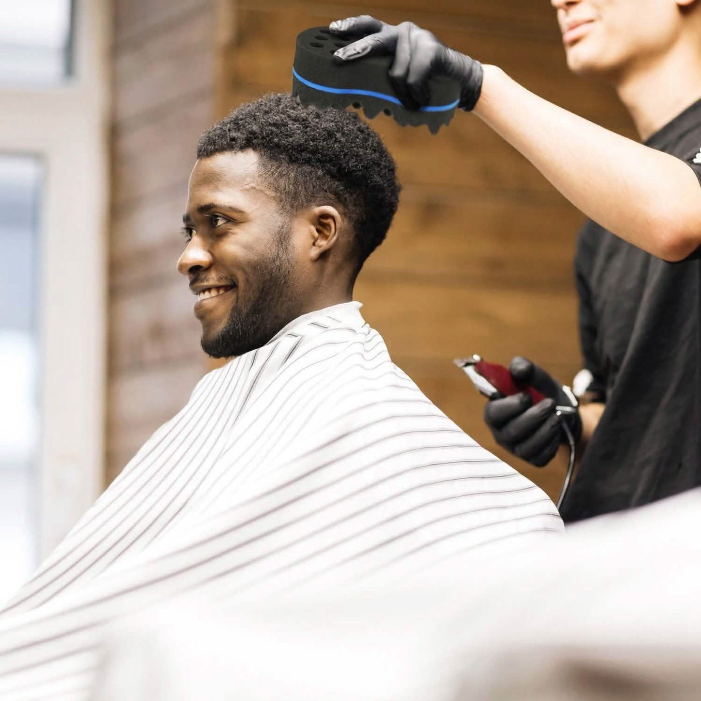 Doppelseitiger Friseur-Schwamm Haarbürste Kamm Dreads Locken Twists Coil