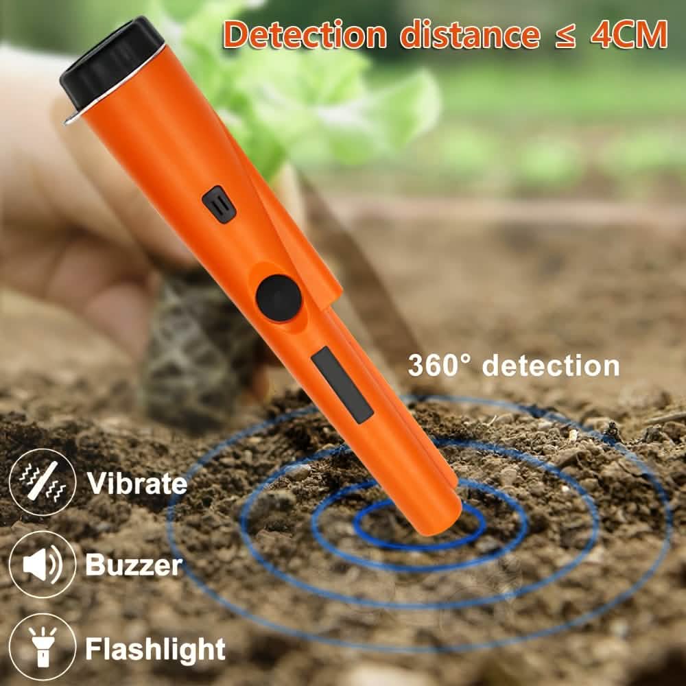 360° Pinpointer Metalldetektor mit LED, Vibration & Holster (Orange)
