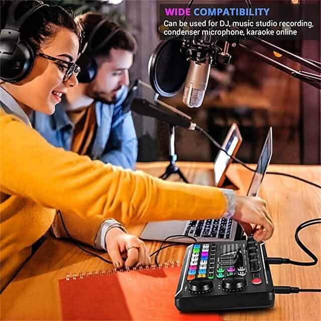 F998 Live Soundkarte Audio-Mixer Podcast Audio Interface mit DJ Mixer Effekten