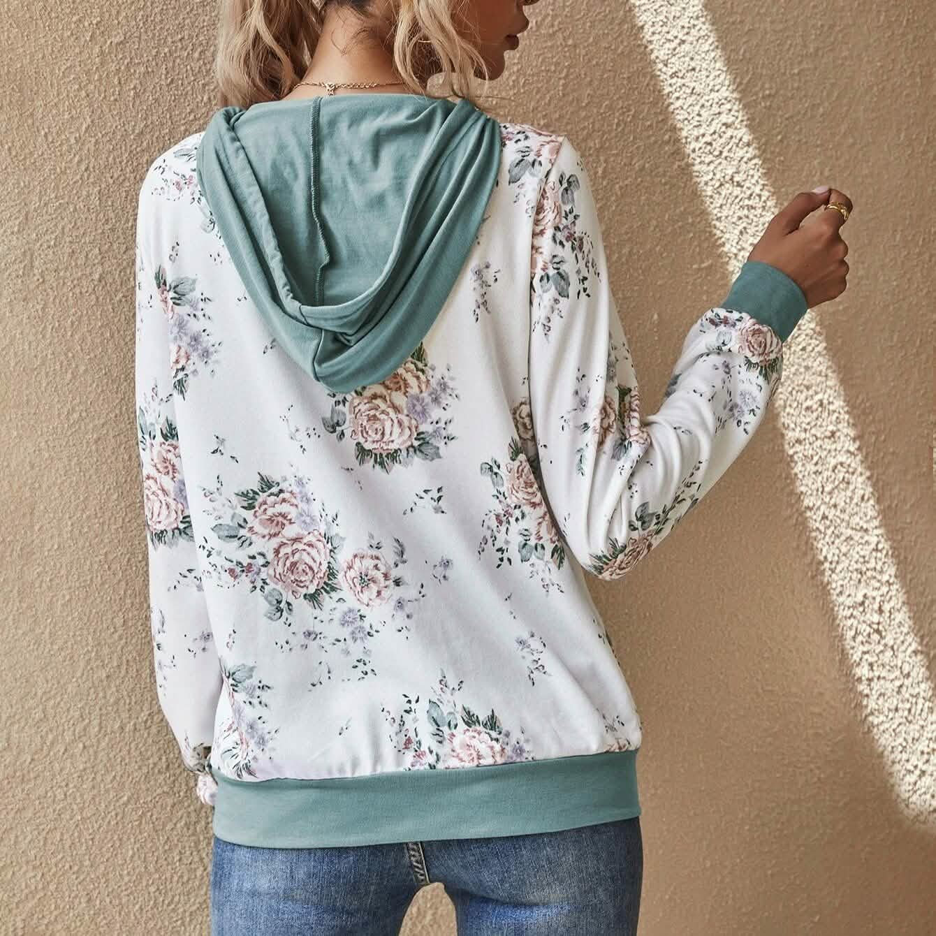 Kapuzenpullover mit Kordelzug und Blumenmuster