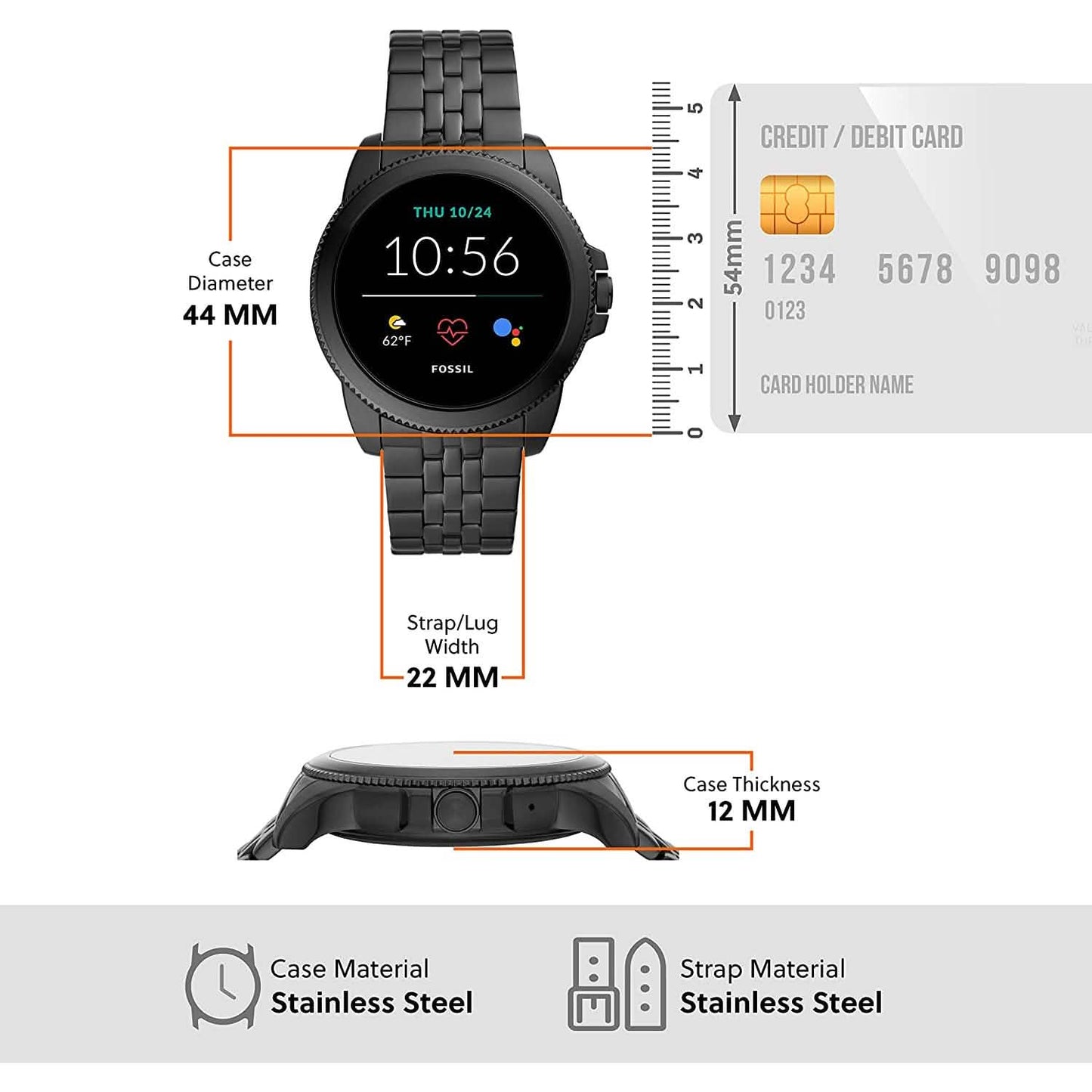 Fossil Herren Gen 5E 44mm Edelstahl Touchscreen-Smartwatch mit Alexa