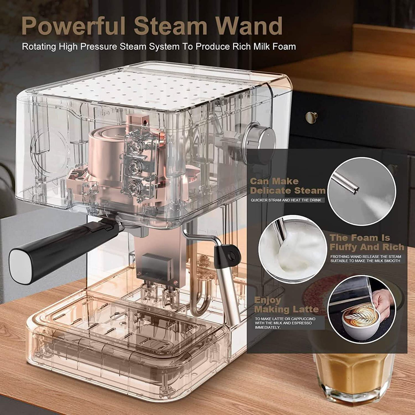 Geek Chef Espressomaschine Kaffeemaschine mit Milchaufschäumer Dampfdüse