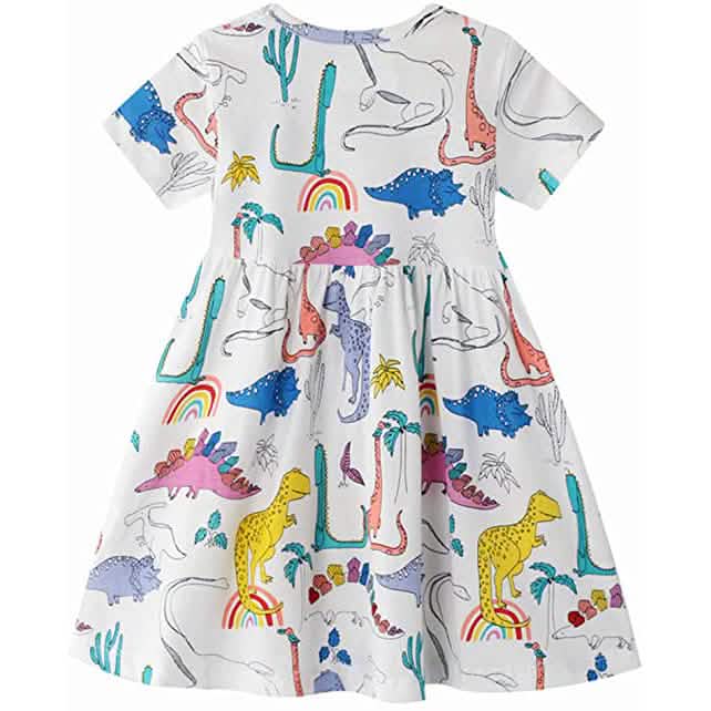 Mädchen Dinosaurier Tunika Kurzarm Sommer Freizeitkleid
