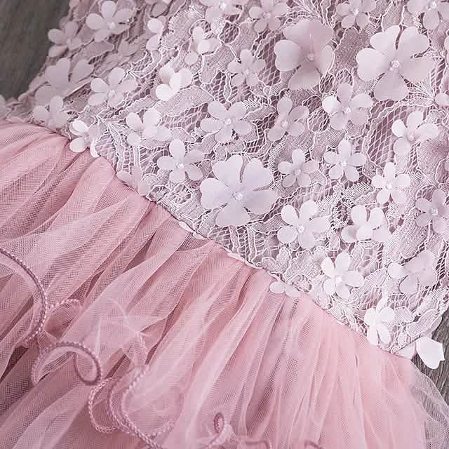 Mädchen Rüschen-Mesh besticktes Kleid