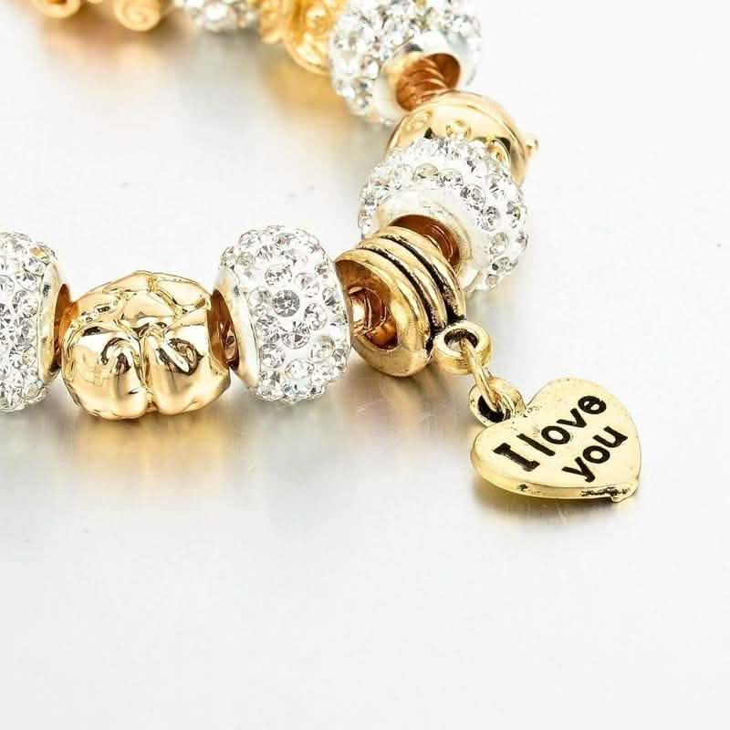 Goldenes Österreichisches Kristall "Ich Liebe Dich" Charm Armband