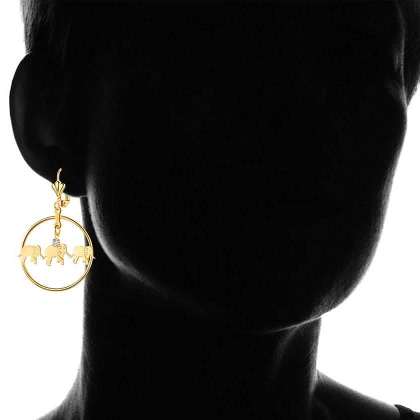 Vergoldete Elefanten-Ohrhänger mit Swarovski Kristallen