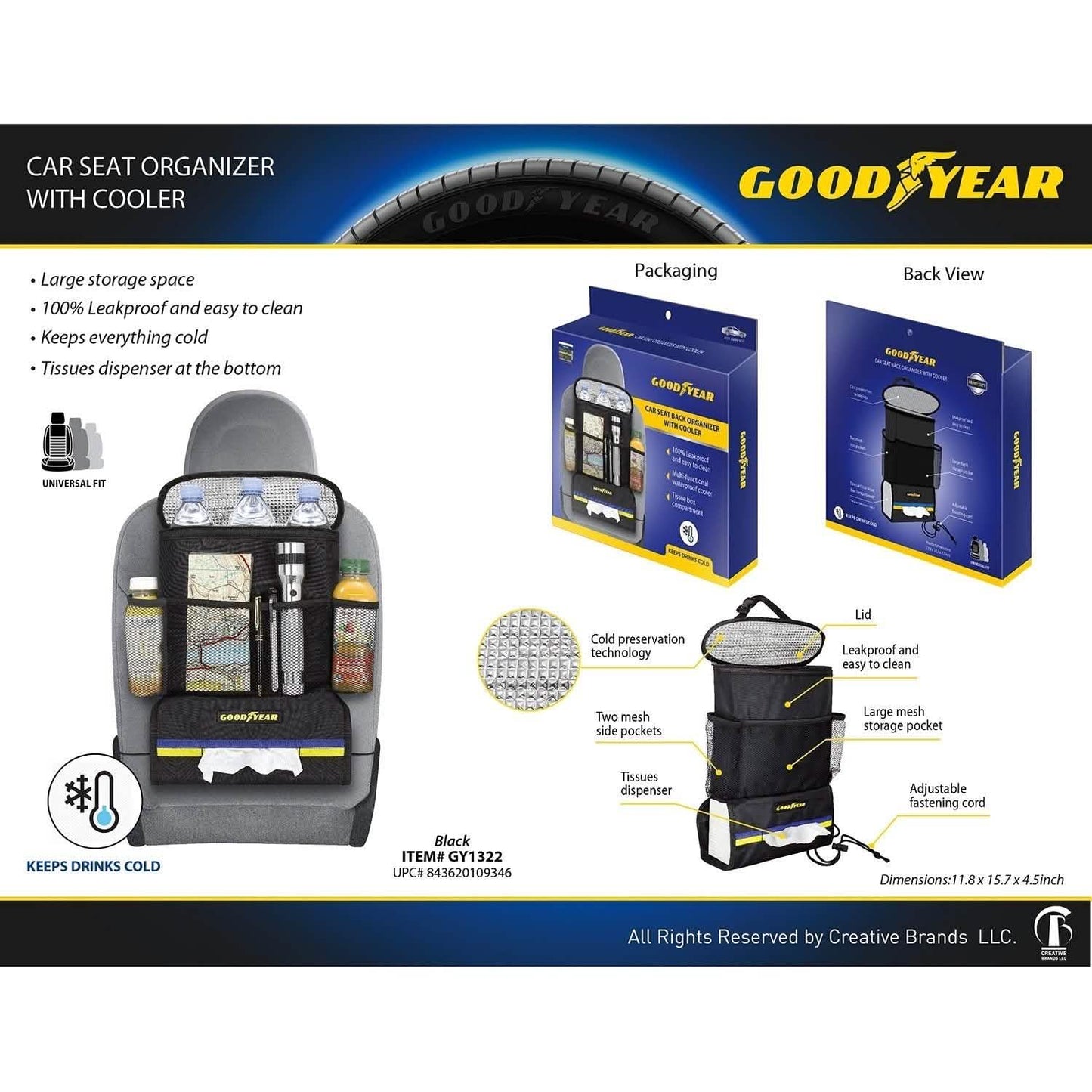 Goodyear Autositz-Organizer mit Kühlfach