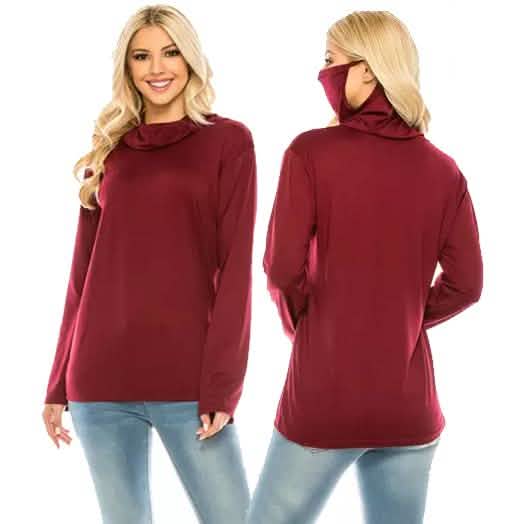 Haute Edition Cowl-Neck-T-Shirt mit integrierter Maske